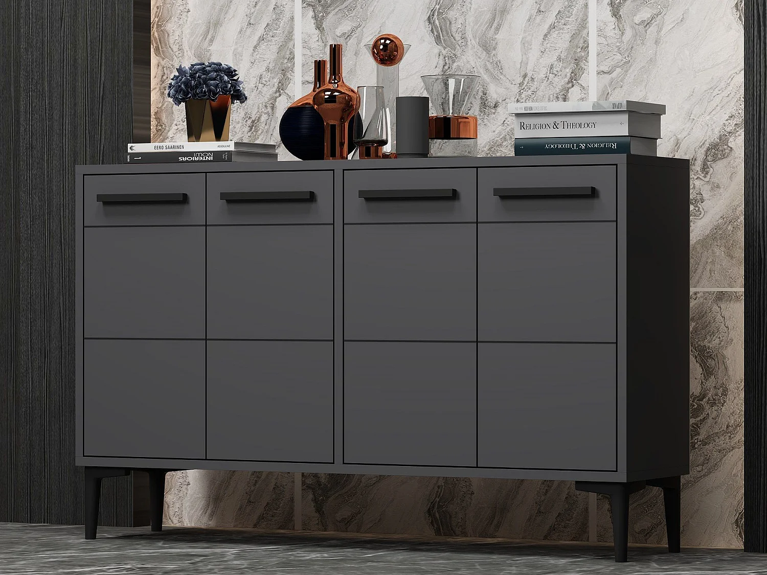 Aparador – 120 x 30 x 75 cm – Antracite – MDF Revestido em Melamina