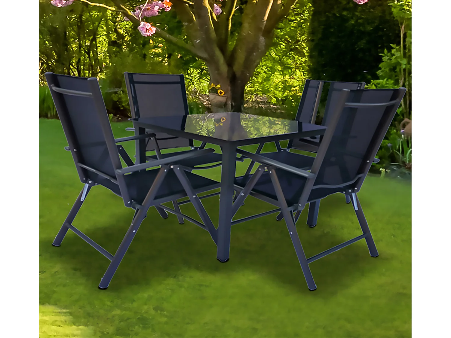 5 tlg. Alu Glas Tisch Gartenset Sitzgruppe 80 SW