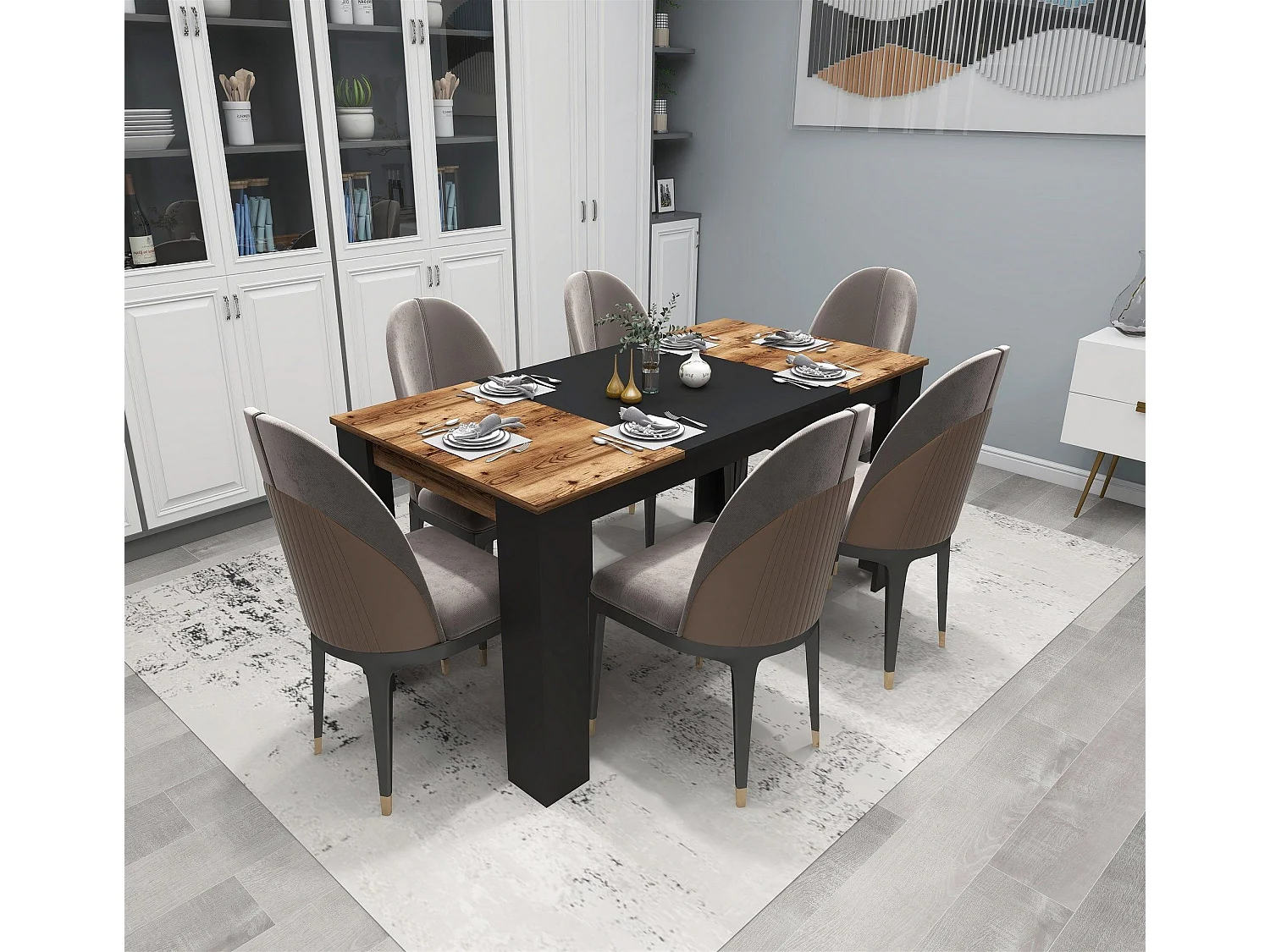 Table de salle à manger Nilanga Noir et Bois foncé