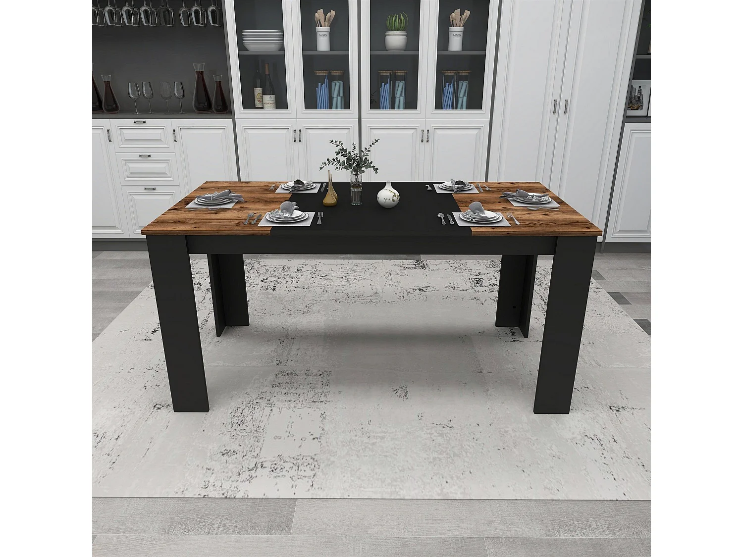 Table de salle à manger Nilanga Noir et Bois foncé