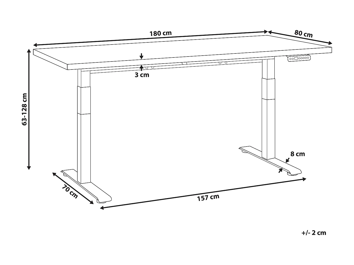 Secretária elevatória eletricamente ajustável branca e preta 180 x 80 cm DESTINES