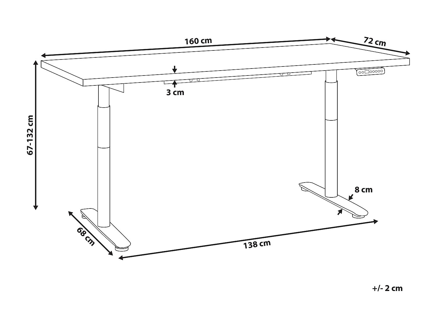 Secretária elevatória eletricamente ajustável castanha escura e branca 160 x 72 cm DESTINAS