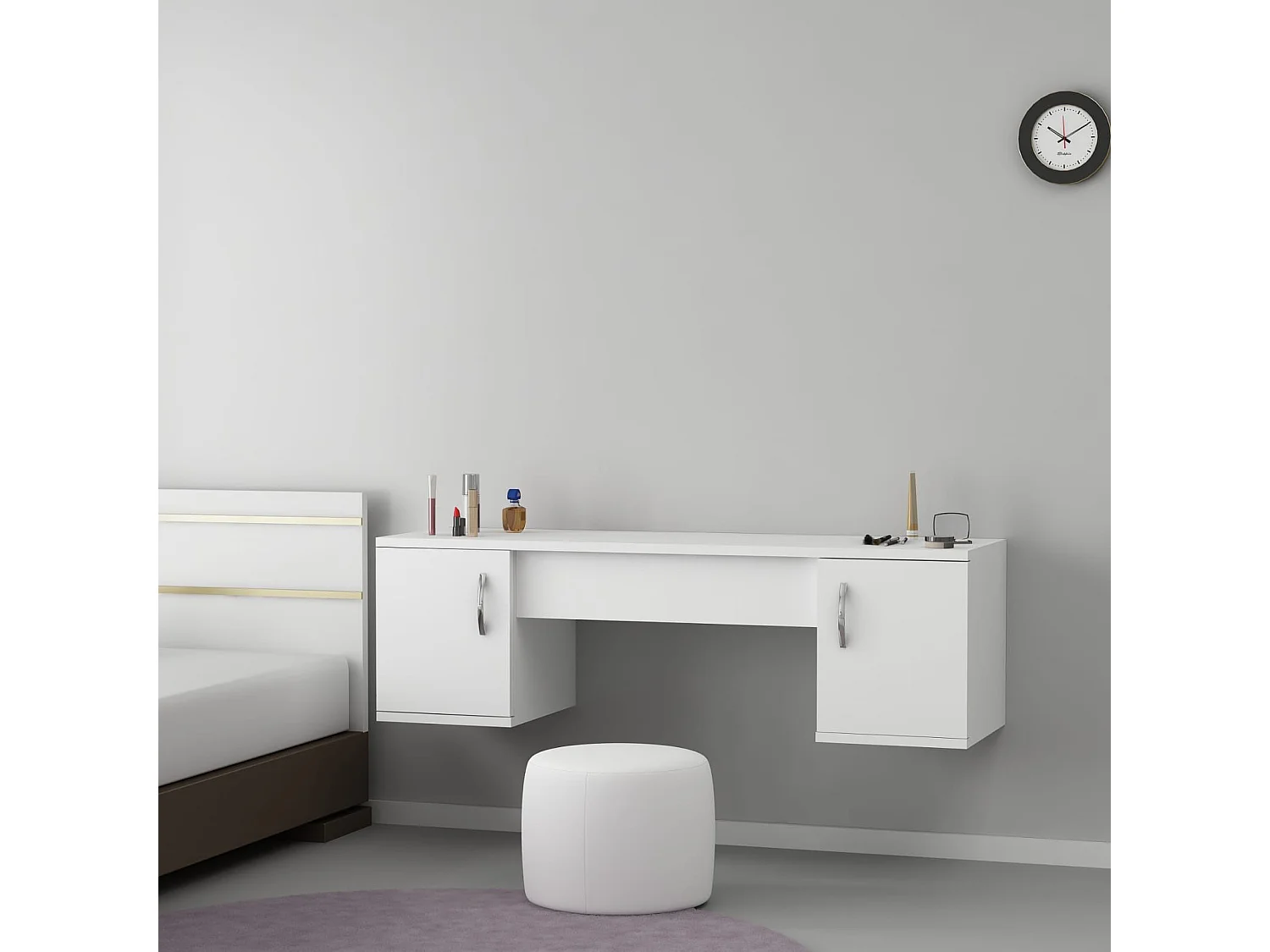 Coiffeuse avec miroir Ajaron 100cm Bois Blanc