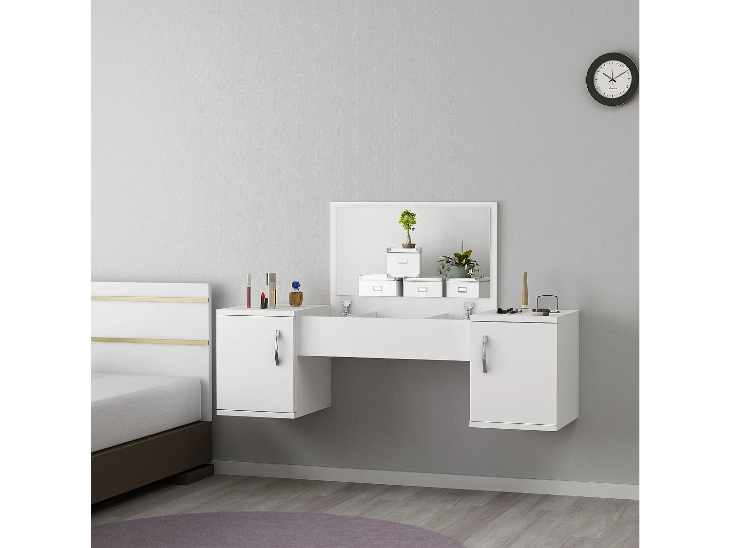 Coiffeuse avec miroir Ajaron 100cm Bois Blanc