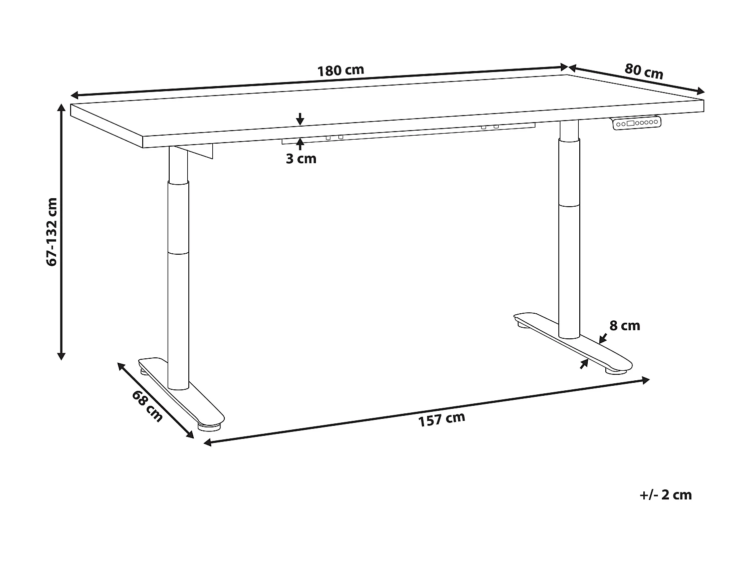 Bureau réglable en hauteur électriquement DESTINAS Blanc/noir 180 cm 80 cm