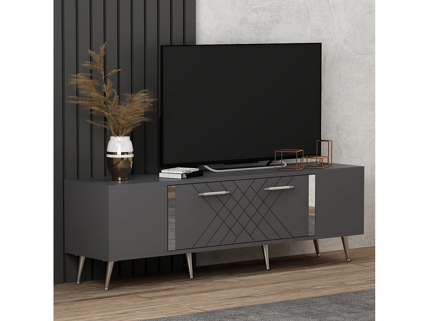 Mesa de tv Kailua 269, Antracita|Plata, Número de puertas: 2.00, 150x48x35cm