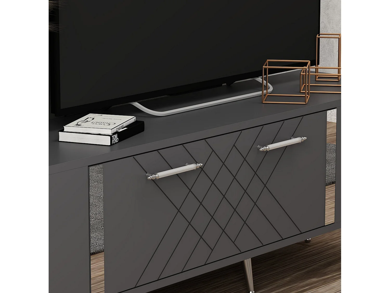Mesa de tv Kailua 269, Antracita|Plata, Número de puertas: 2.00, 150x48x35cm