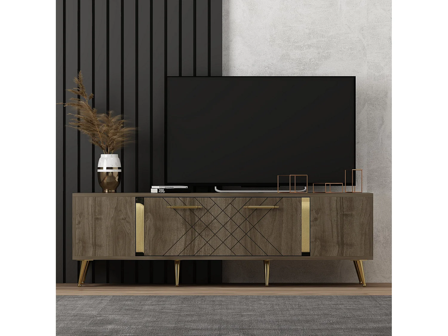 Meuble TV Bourgogne 150cm Bois et Or