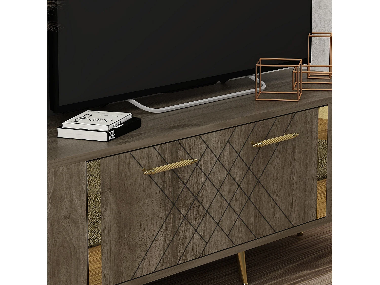 Meuble TV Bourgogne 150cm Bois et Or