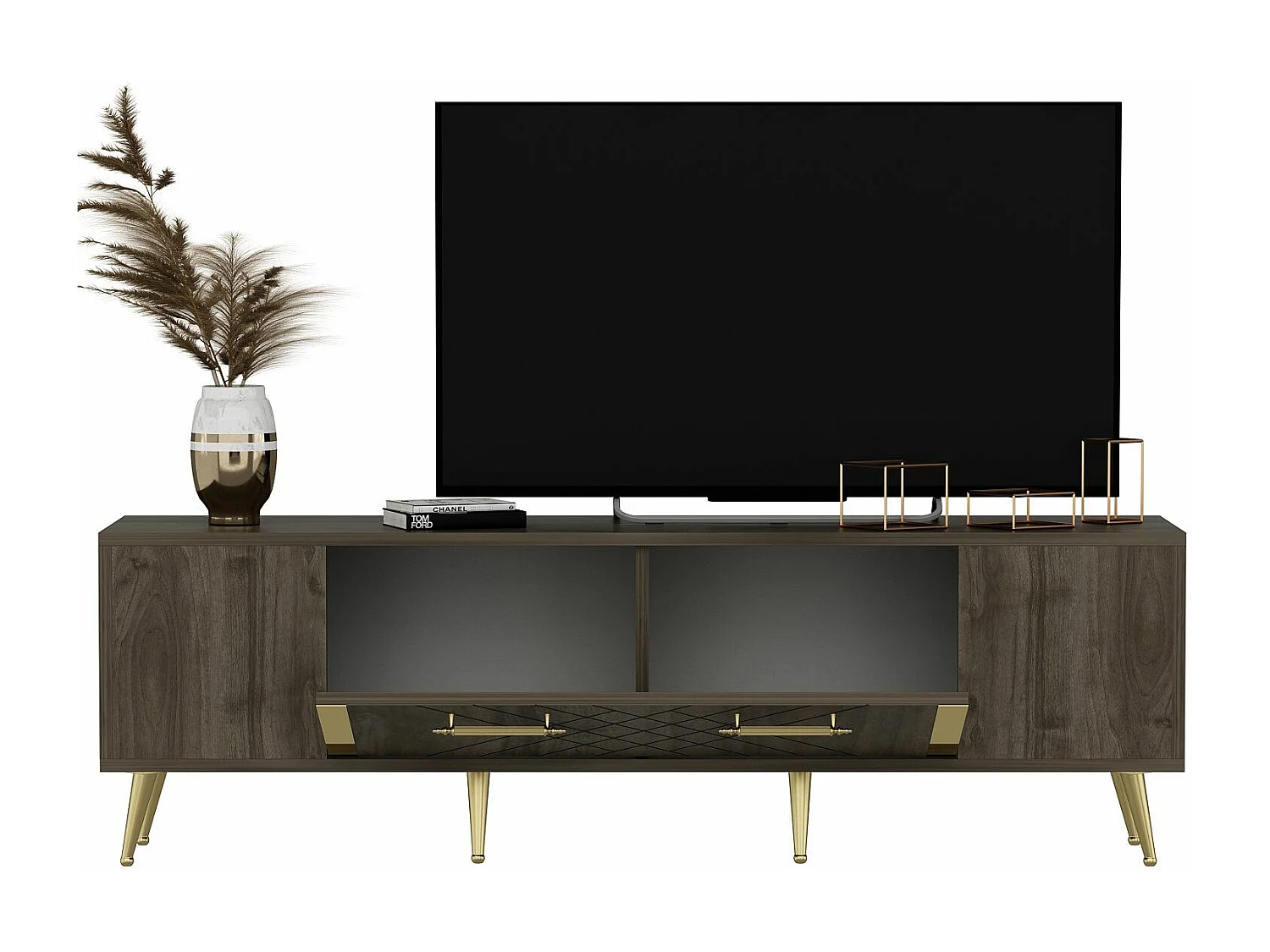 Meuble TV Bourgogne 150cm Bois et Or