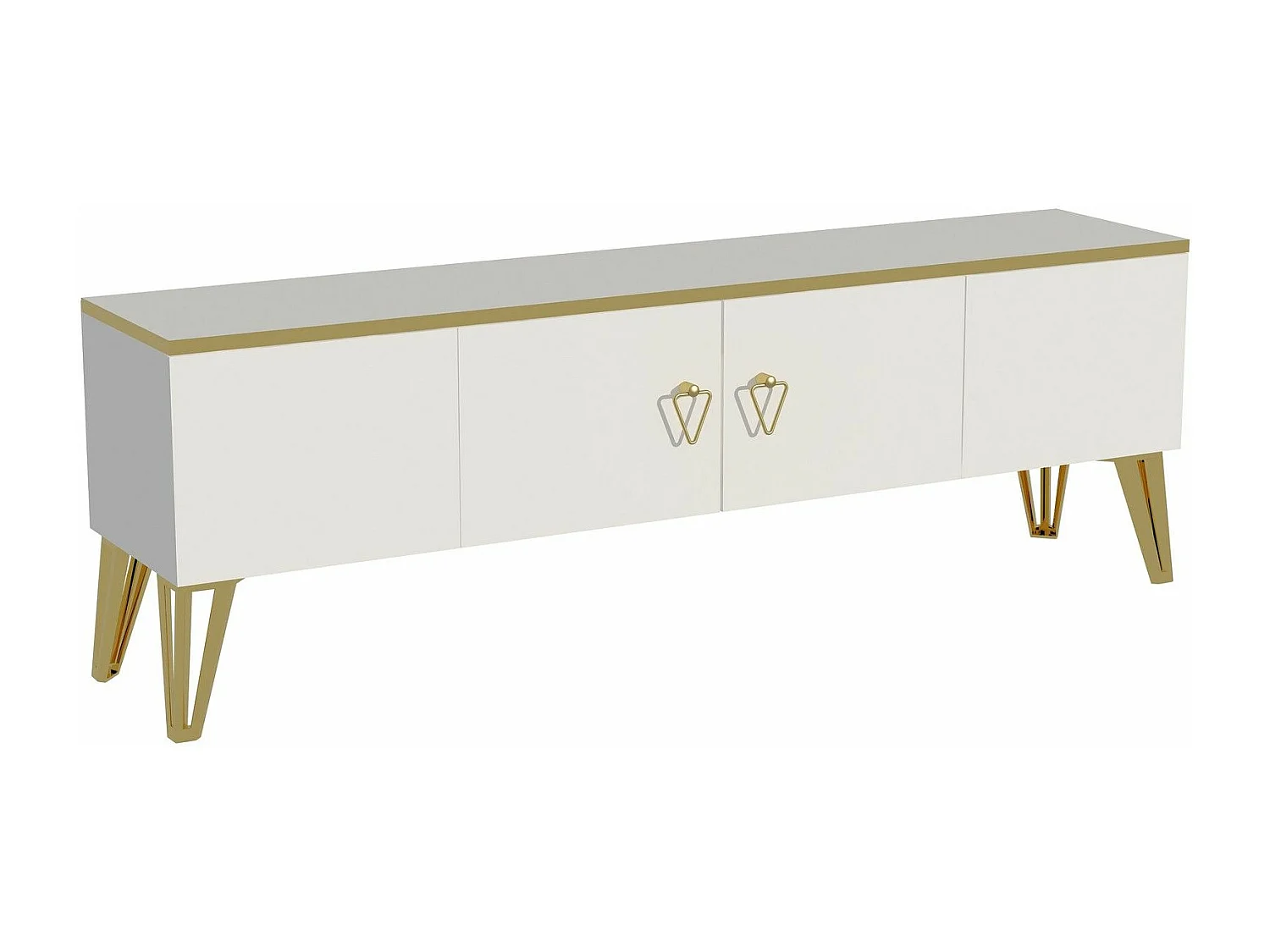 Meuble TV Meslar 150cm Blanc et Or