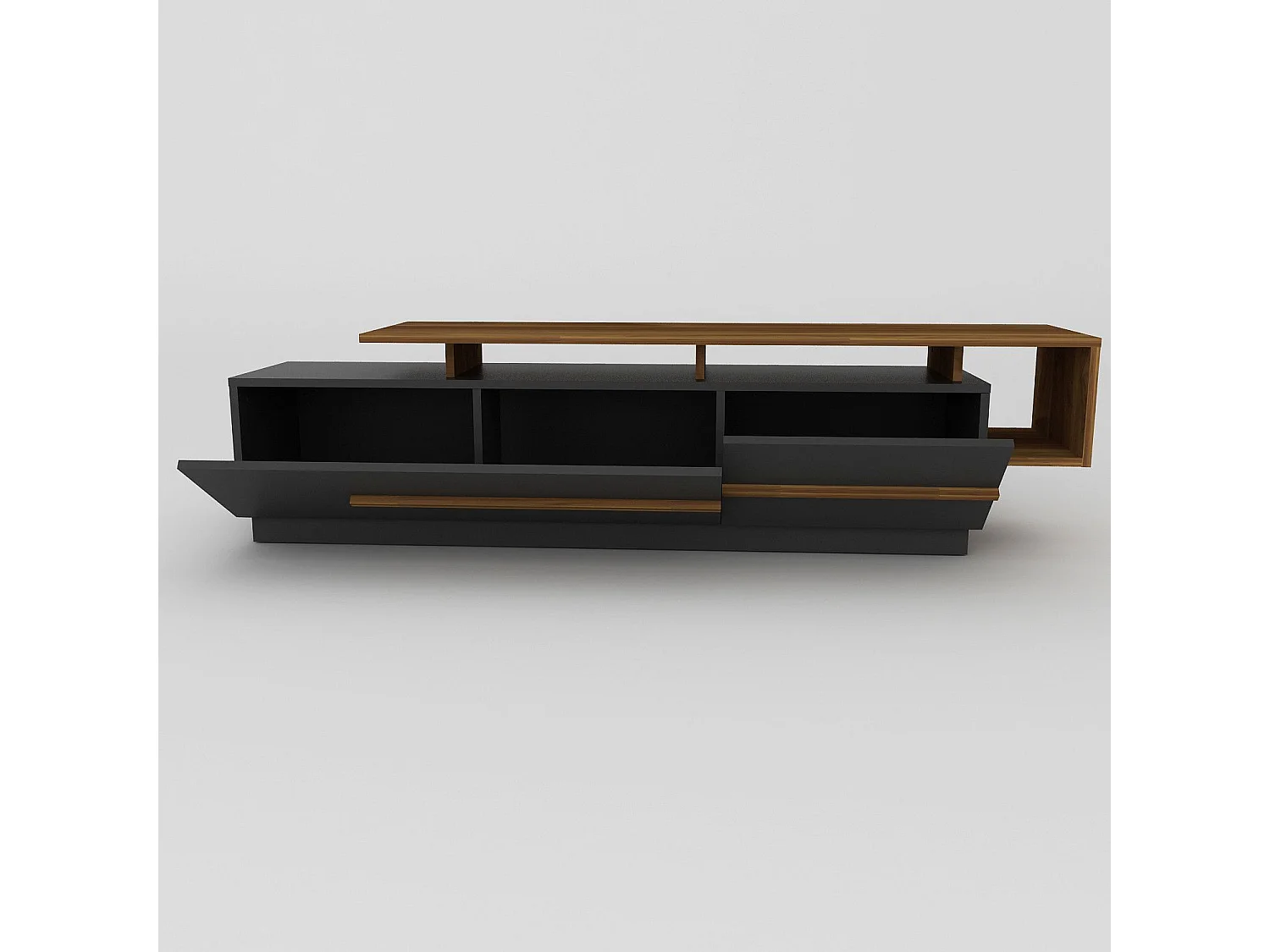 Móvel de TV moderno – 180 cm – Preto e nogueira – Painel de partículas revestido de melamina