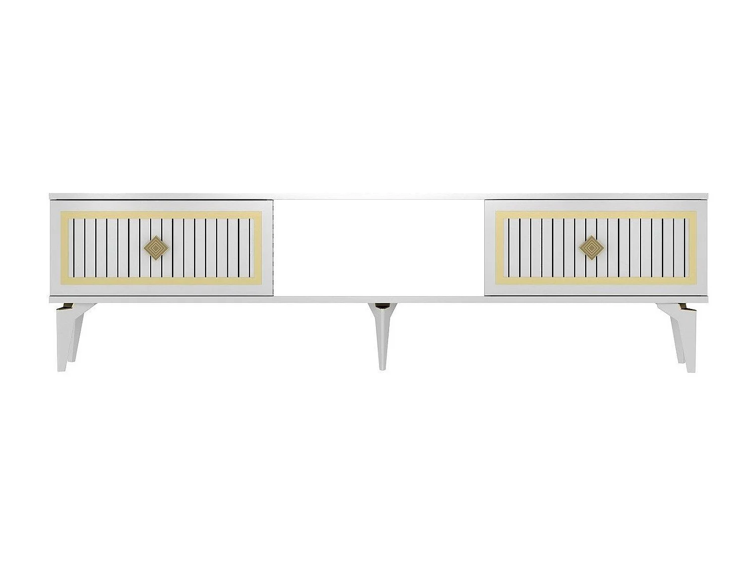 TV-Ständer – 150 cm – Weiß und Gold – Melaminbeschichtete Spanplatte