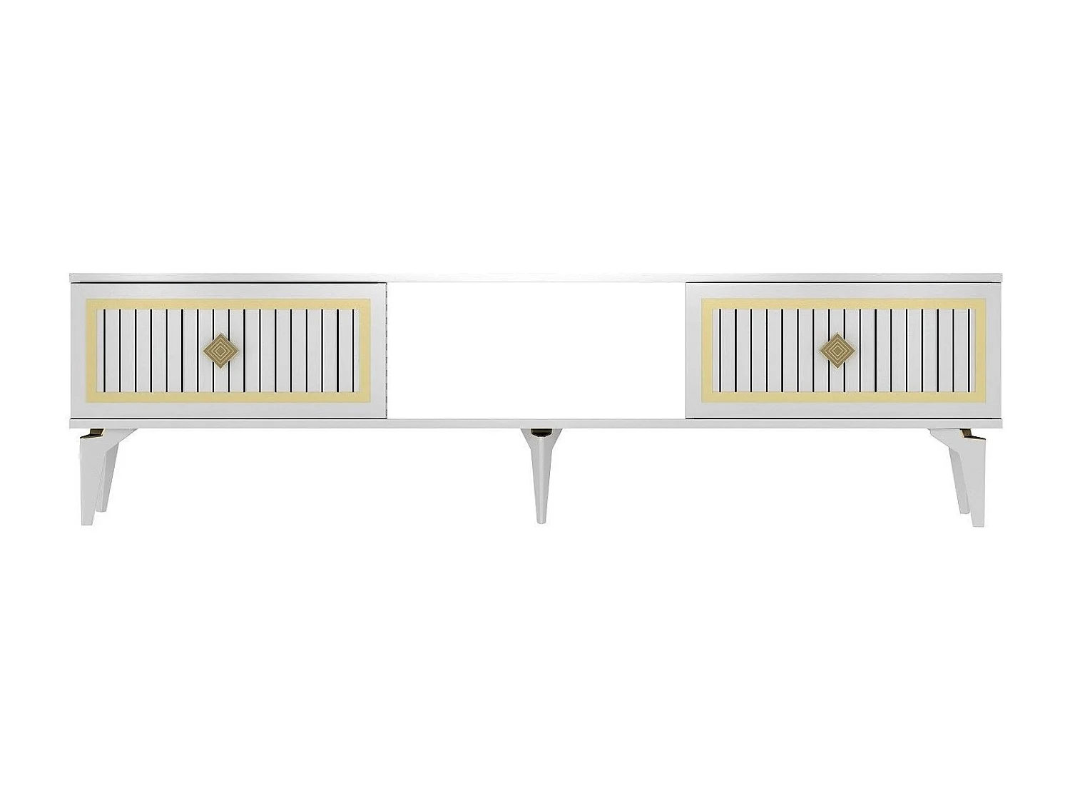 TV-Ständer – 150 cm – Weiß und Gold – Melaminbeschichtete Spanplatte