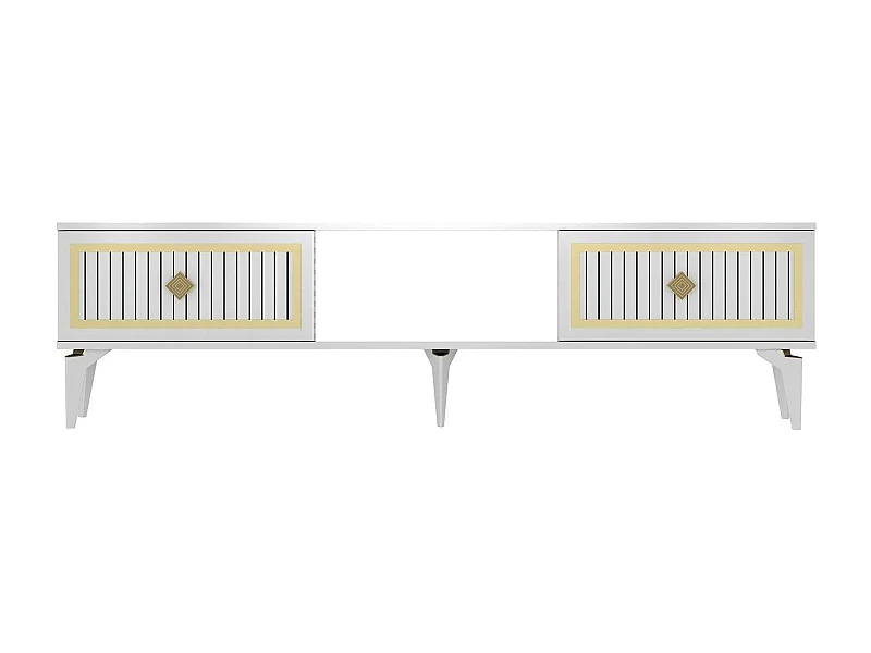 Móvel de TV – 150 cm – Branco e Dourado – Painéis de partículas revestidos a melamina