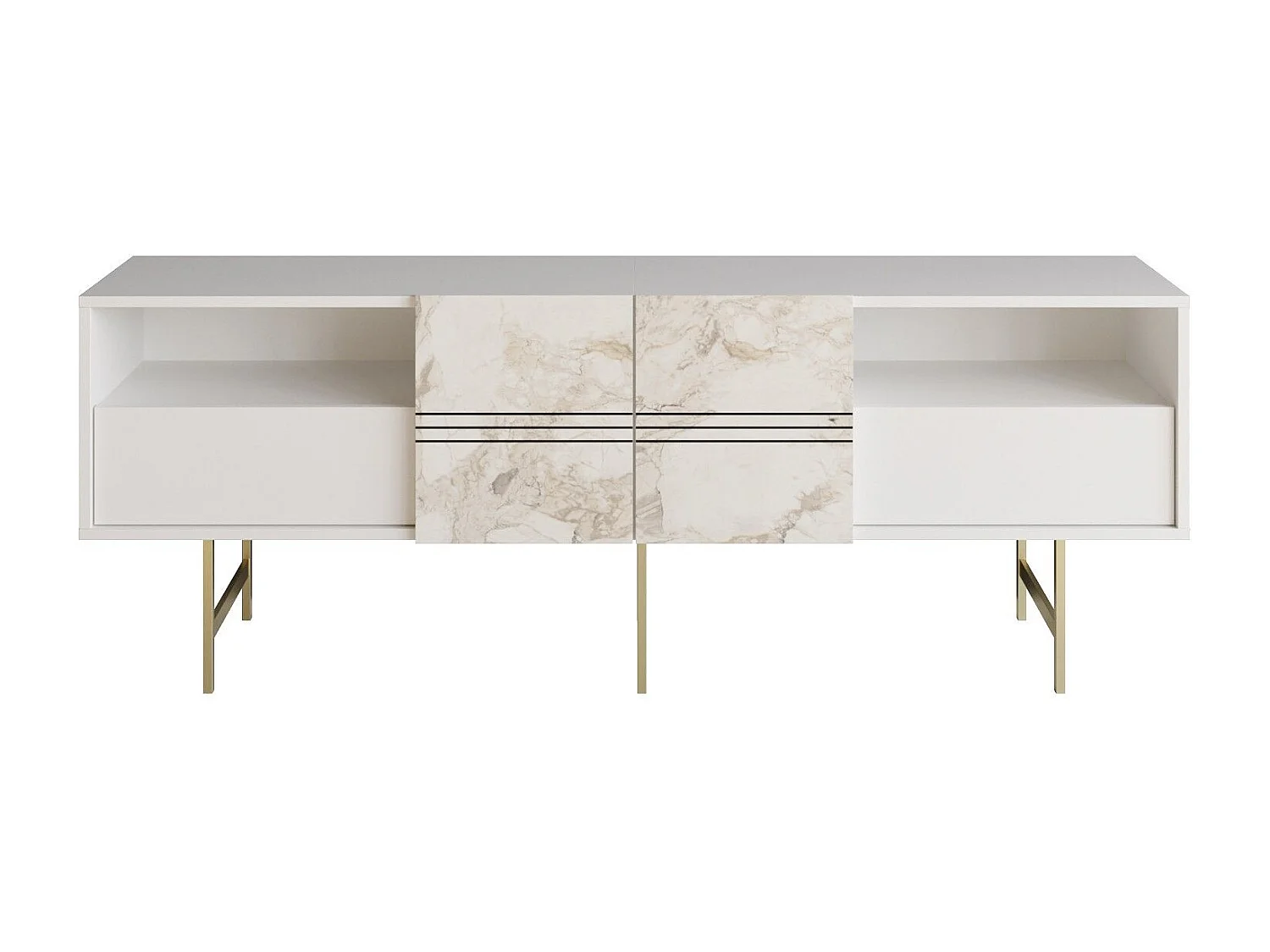 Móvel de TV moderno – 180 cm – Branco – Painel de partículas revestido em melamina