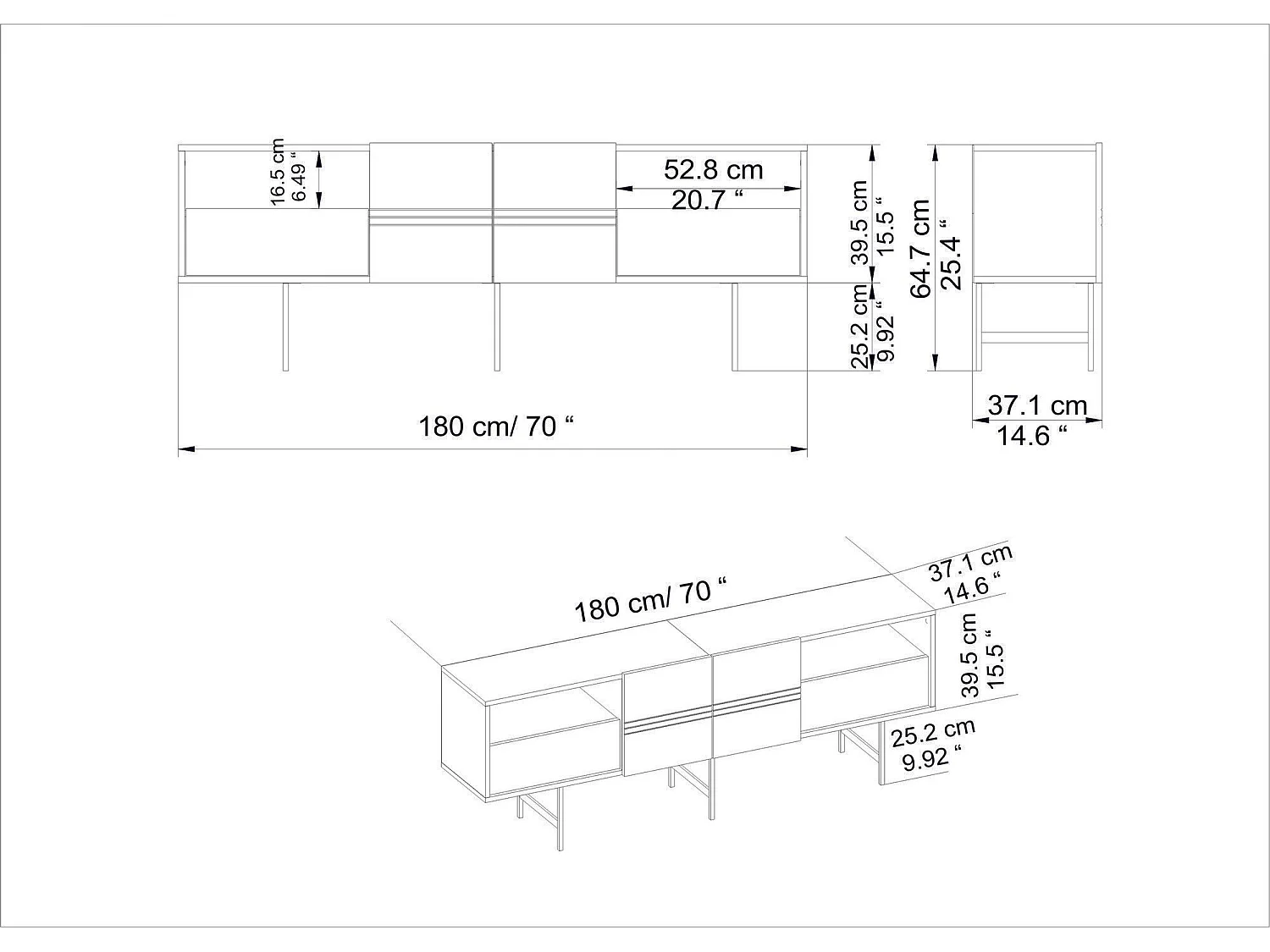 Mobile TV moderno – 180 cm – Bianco – Pannello truciolare rivestito in melaminico