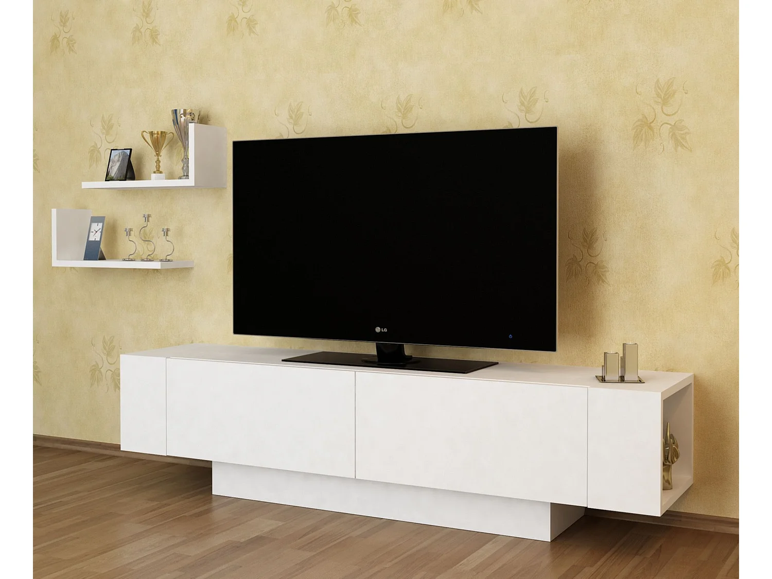 Móvel de TV moderno – 150 cm – Branco – Painel de partículas revestido em melamina