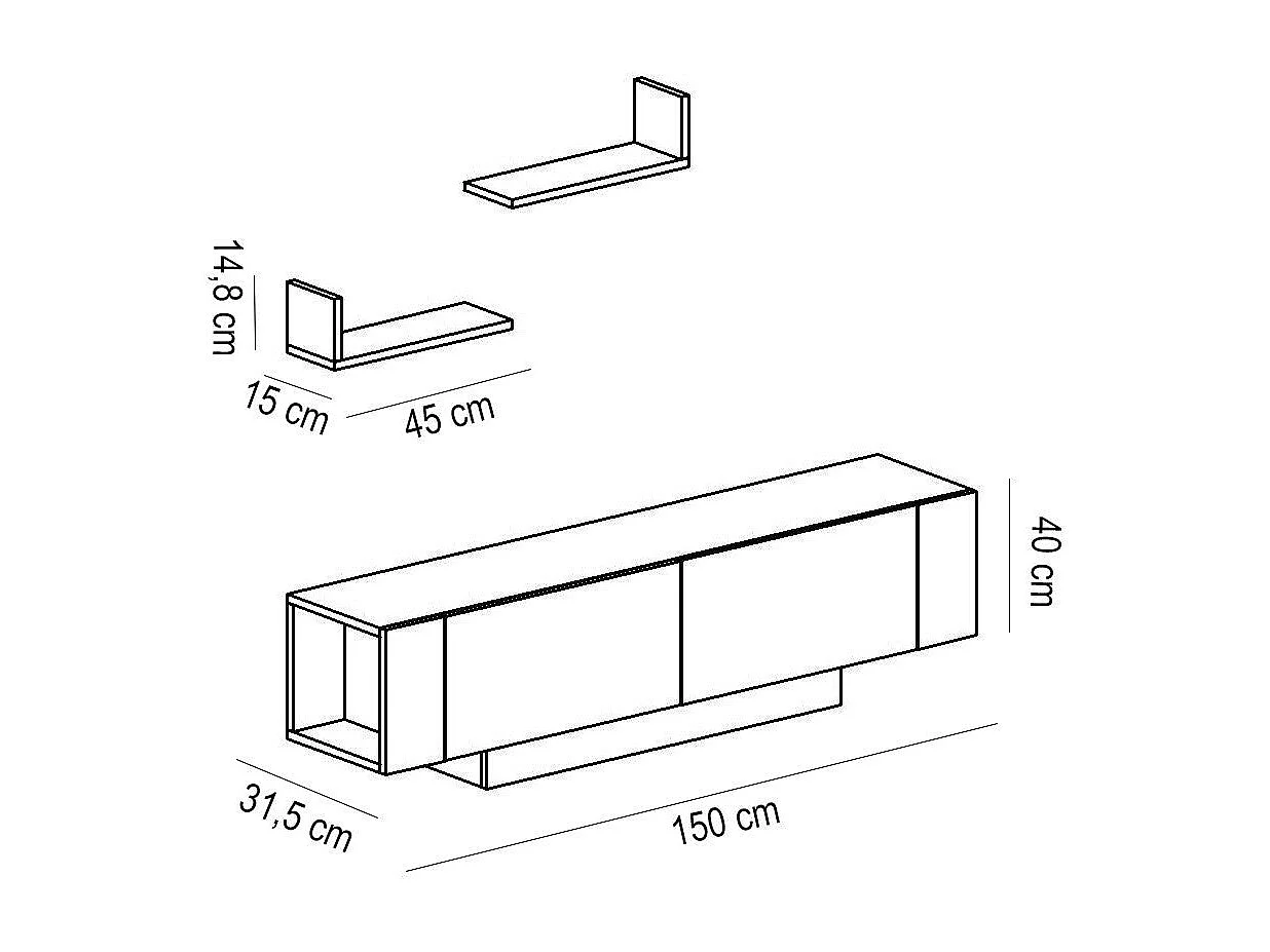 Móvel de TV moderno – 150 cm – Branco – Painel de partículas revestido em melamina