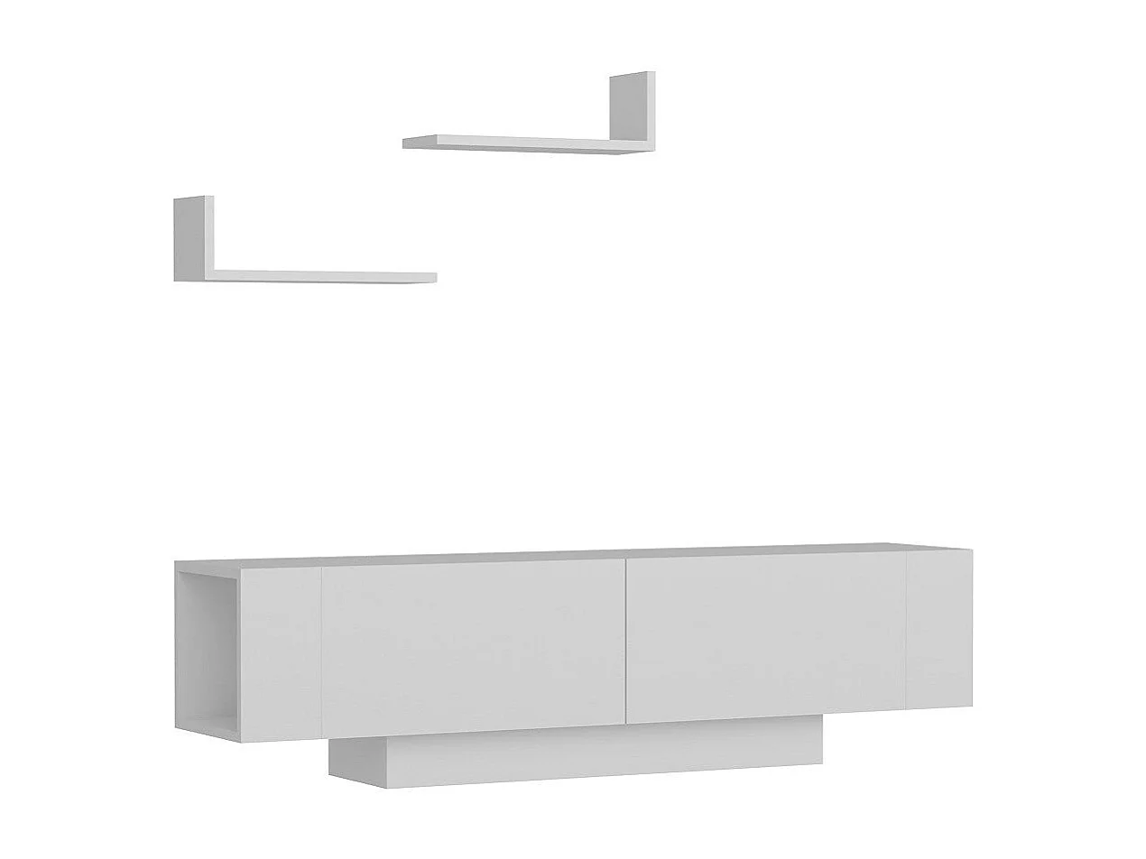 Ensemble meuble TV et 2 étagère murale Henadji Blanc