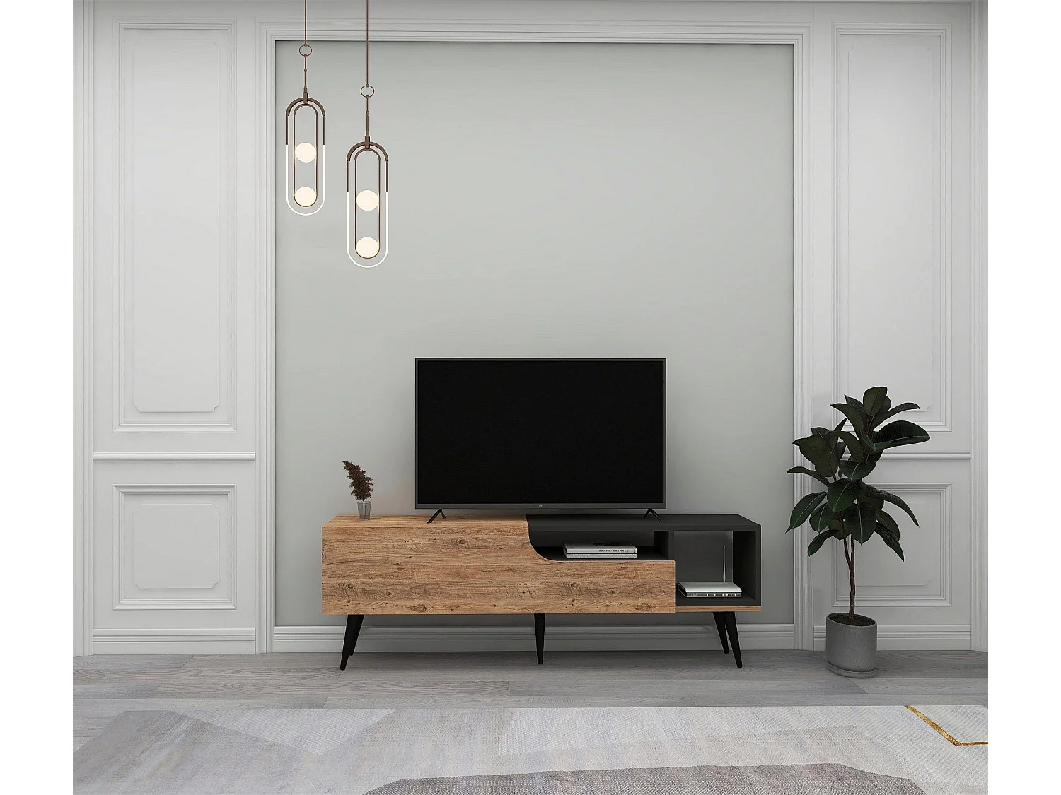 Meuble TV Mayas L150cm Bois clair et Anthracite