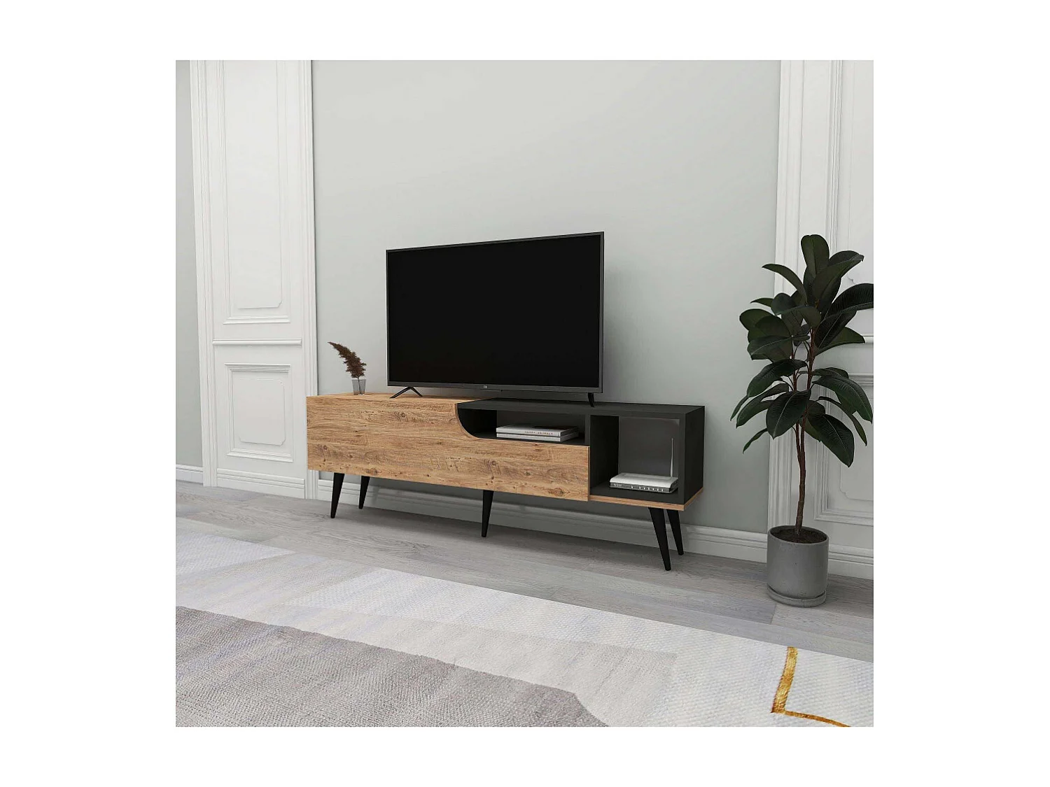 Meuble TV Mayas L150cm Bois clair et Anthracite