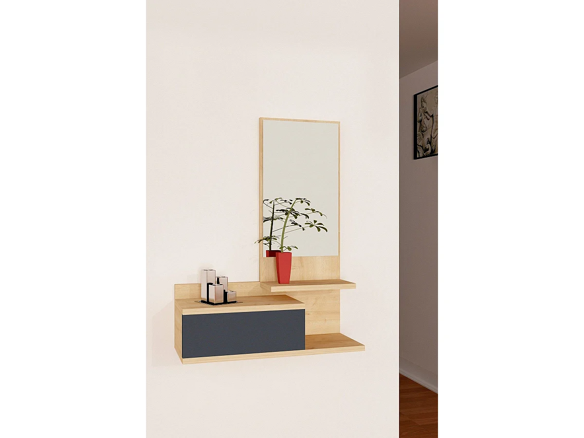 Meuble d'entrée murale avec miroir Jaded Bois clair et Anthracite