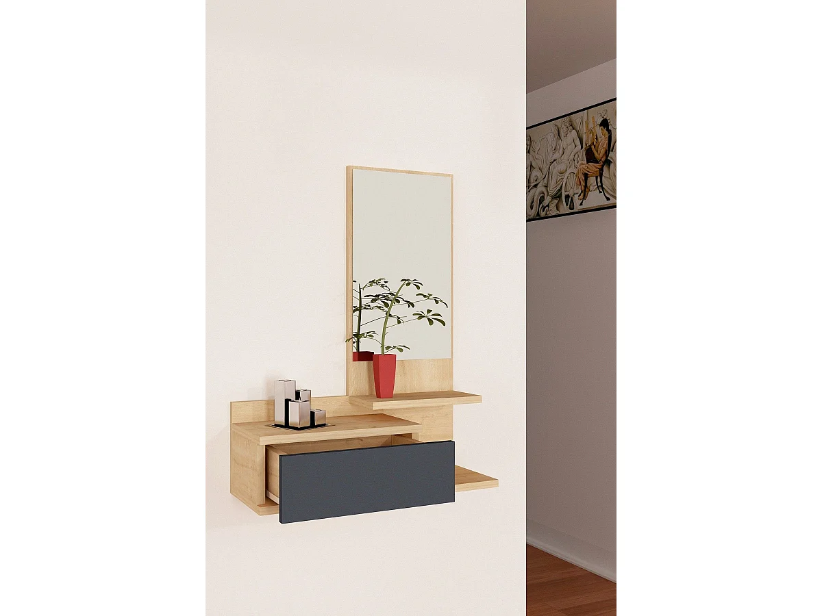 Meuble d'entrée murale avec miroir Jaded Bois clair et Anthracite