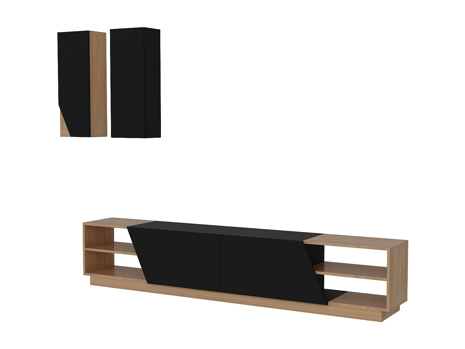 Moderner TV-Ständer – 240 x 47 x 37,5 cm – Schwarz und Teakholz – Melamin