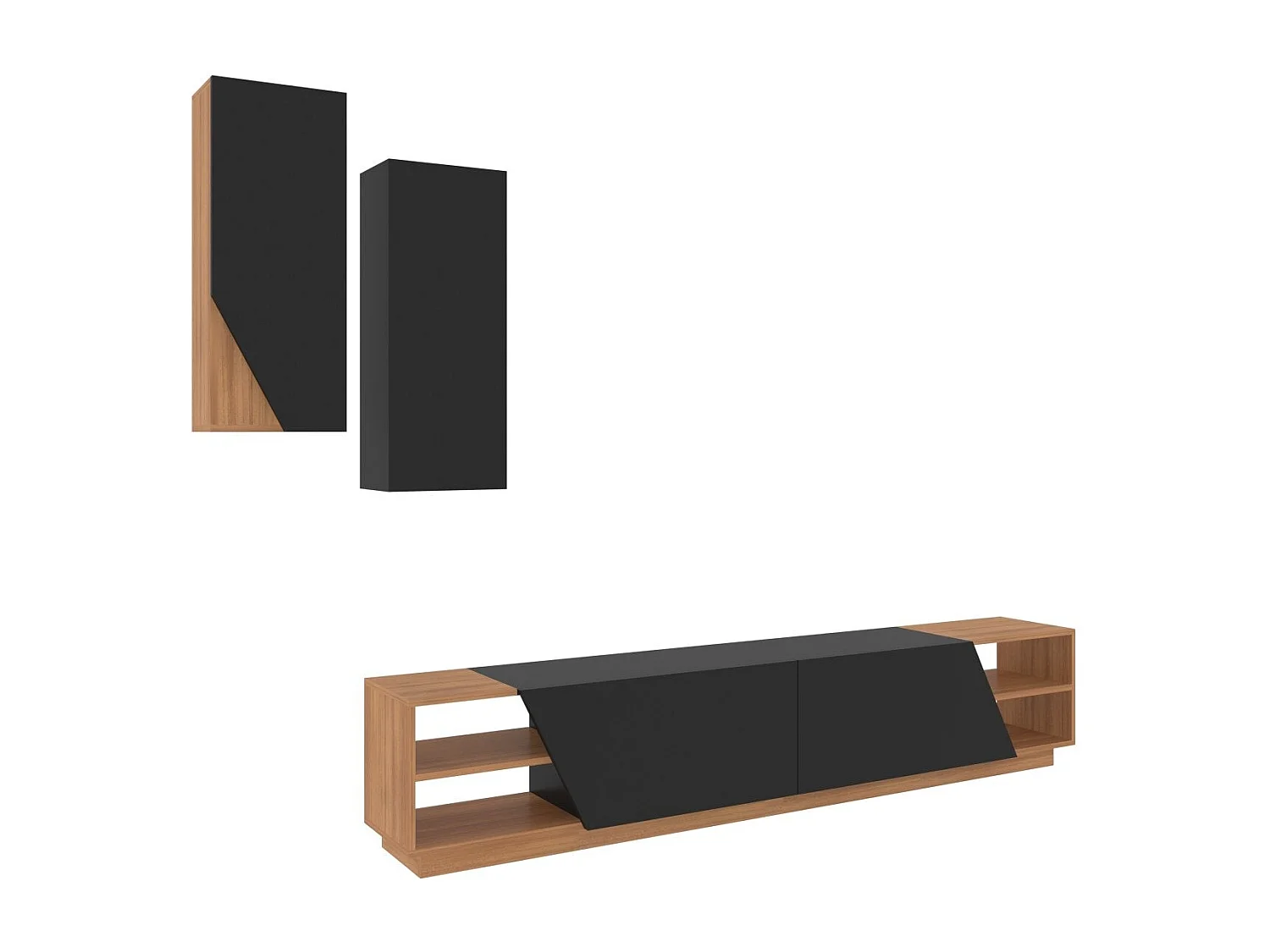 Moderner TV-Ständer – 240 x 47 x 37,5 cm – Schwarz und Teakholz – Melamin