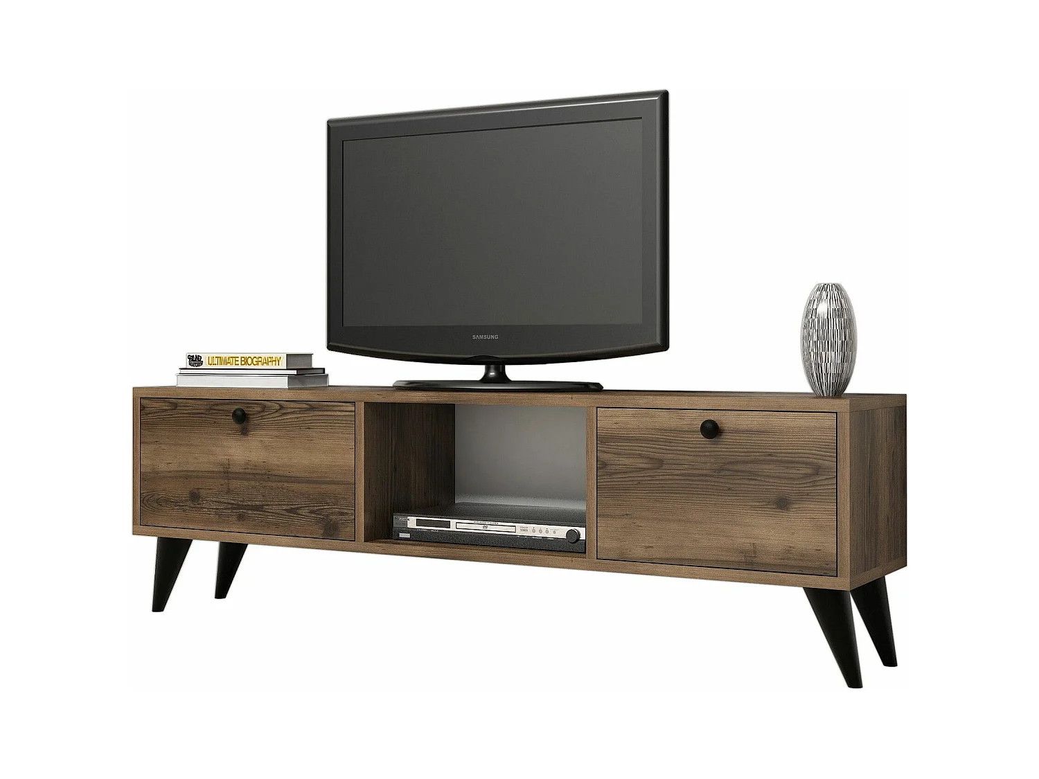 Mesa de tv Kailua 959, Nogal|Negro, Número de puertas: 2.00, 138x43x30cm