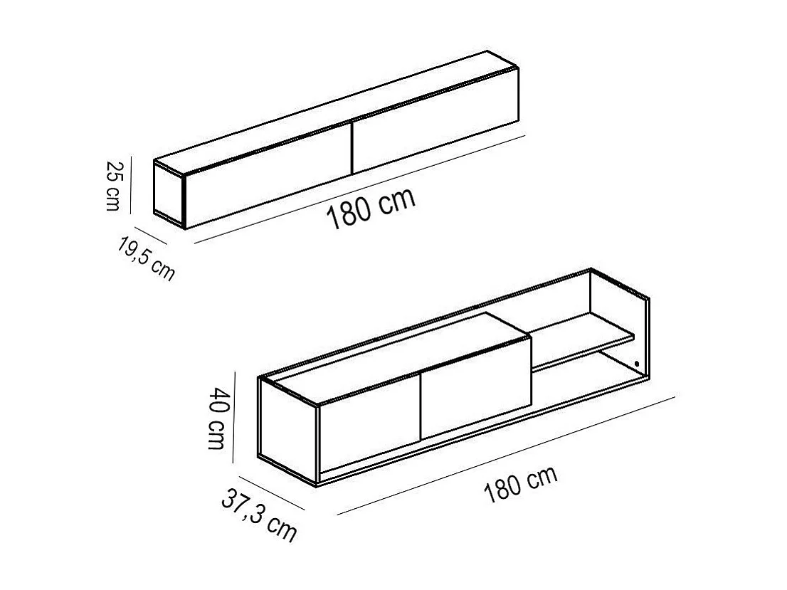 Móvel de TV moderno – 180 cm – Branco e Teca – Painéis de partículas revestidos de melamina