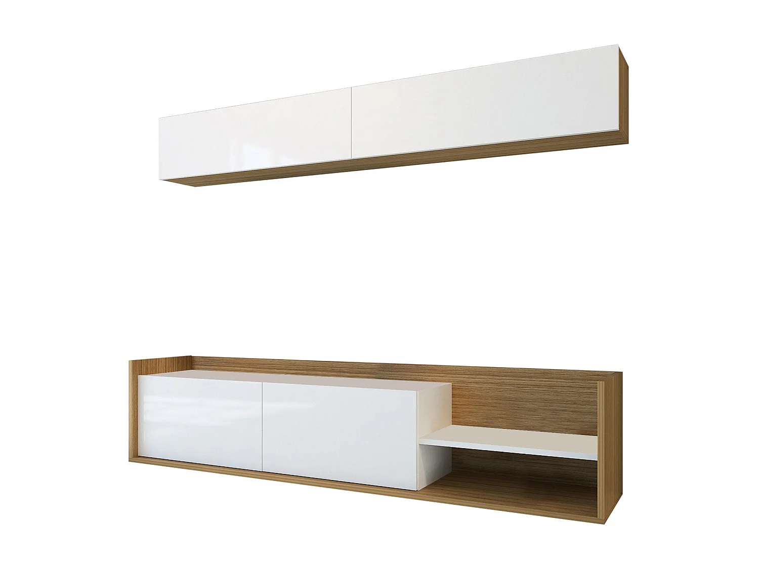 Mobile TV moderno – 180 cm – Bianco e Teak – Pannello di particelle rivestito in melaminico