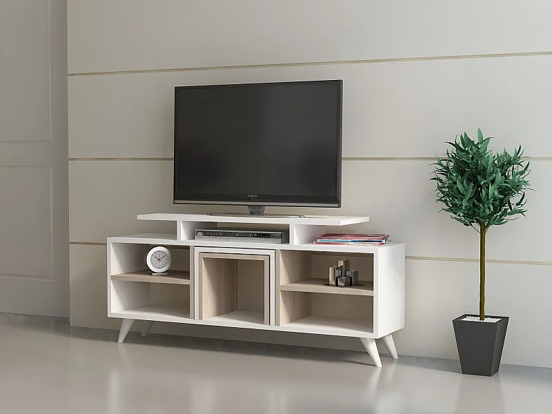 Móvel de TV moderno – 120 cm – Branco e Córdoba – Melamina