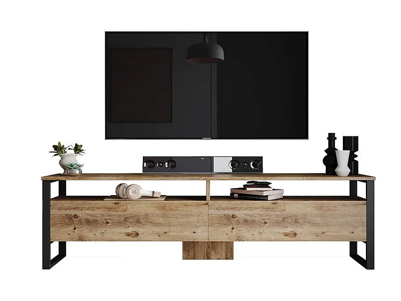 Mesa de tv Kailua 837, Pino|Negro, Número de puertas: 1.00, 180x56x36cm
