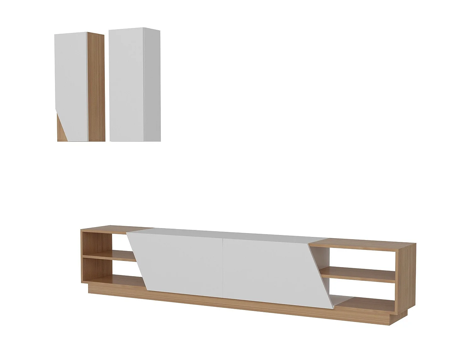 Moderner TV-Ständer – 240 x 47 x 37,5 cm – Weiß und Teakholz – Melamin