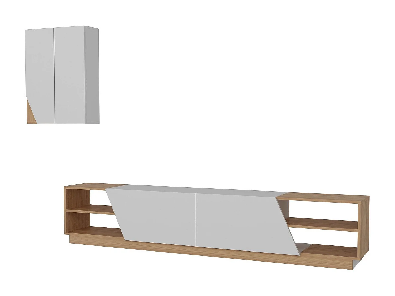 Moderner TV-Ständer – 240 x 47 x 37,5 cm – Weiß und Teakholz – Melamin