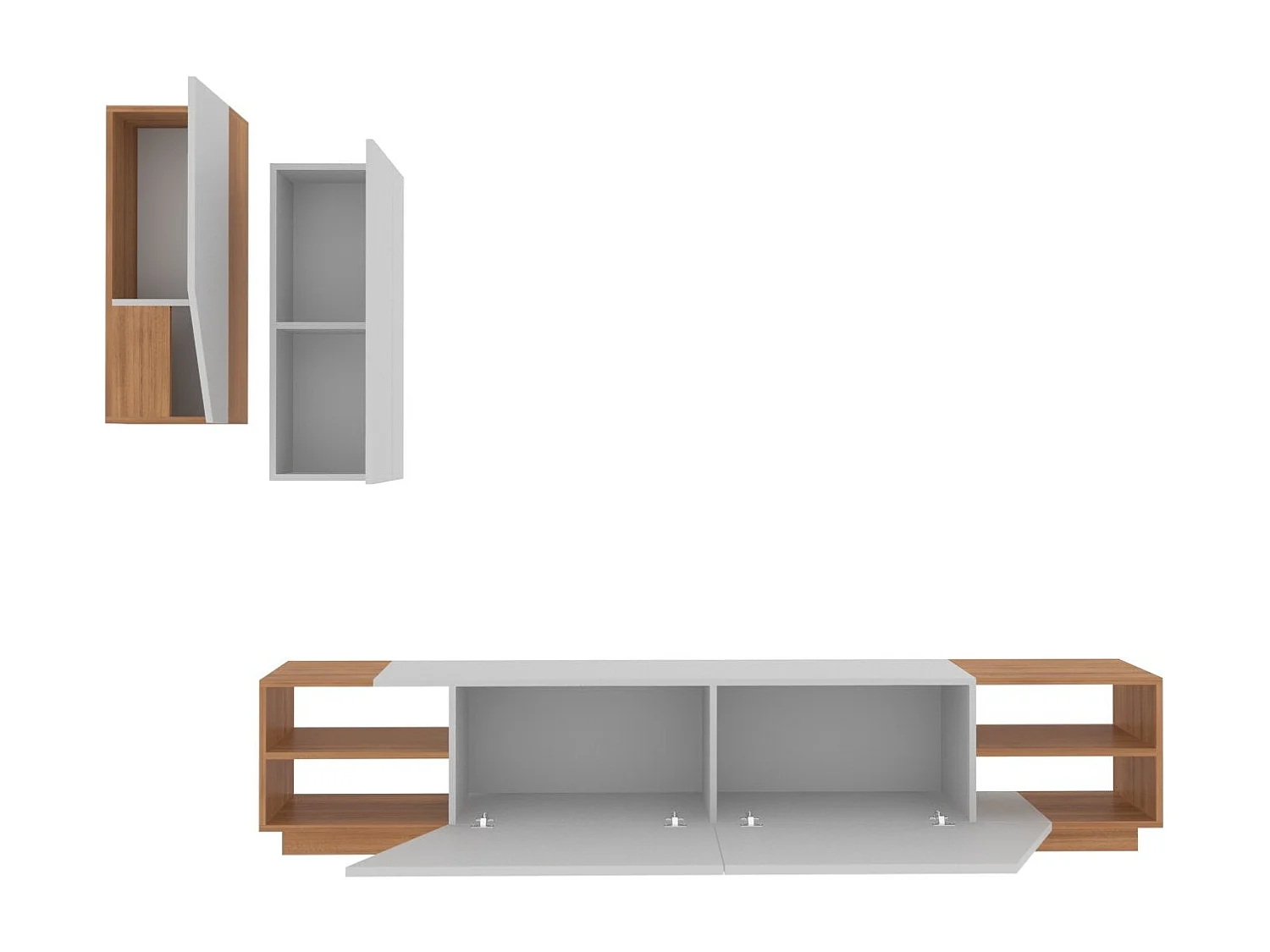 Moderner TV-Ständer – 240 x 47 x 37,5 cm – Weiß und Teakholz – Melamin