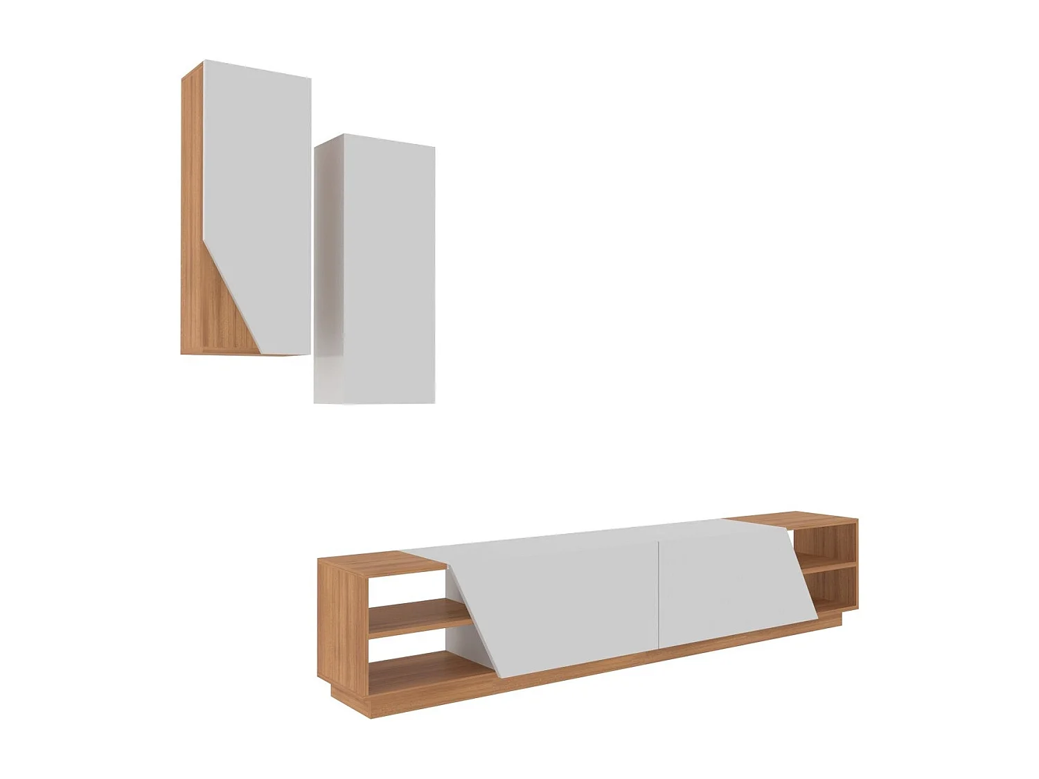 Moderner TV-Ständer – 240 x 47 x 37,5 cm – Weiß und Teakholz – Melamin