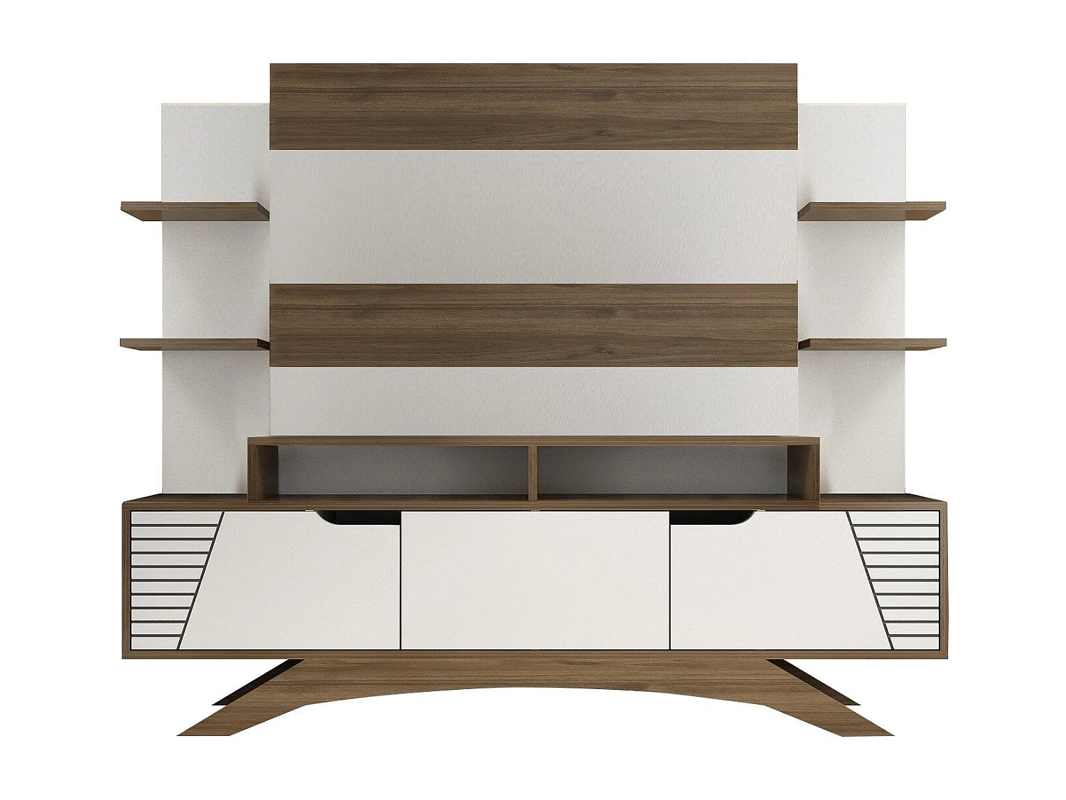 Mobile TV moderno – 180 cm x 148,6 cm x 29,5 cm – noce e bianco – melaminico