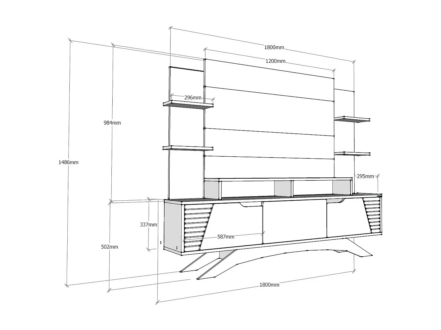 Mobile TV moderno – 180 cm x 148,6 cm x 29,5 cm – noce e bianco – melaminico