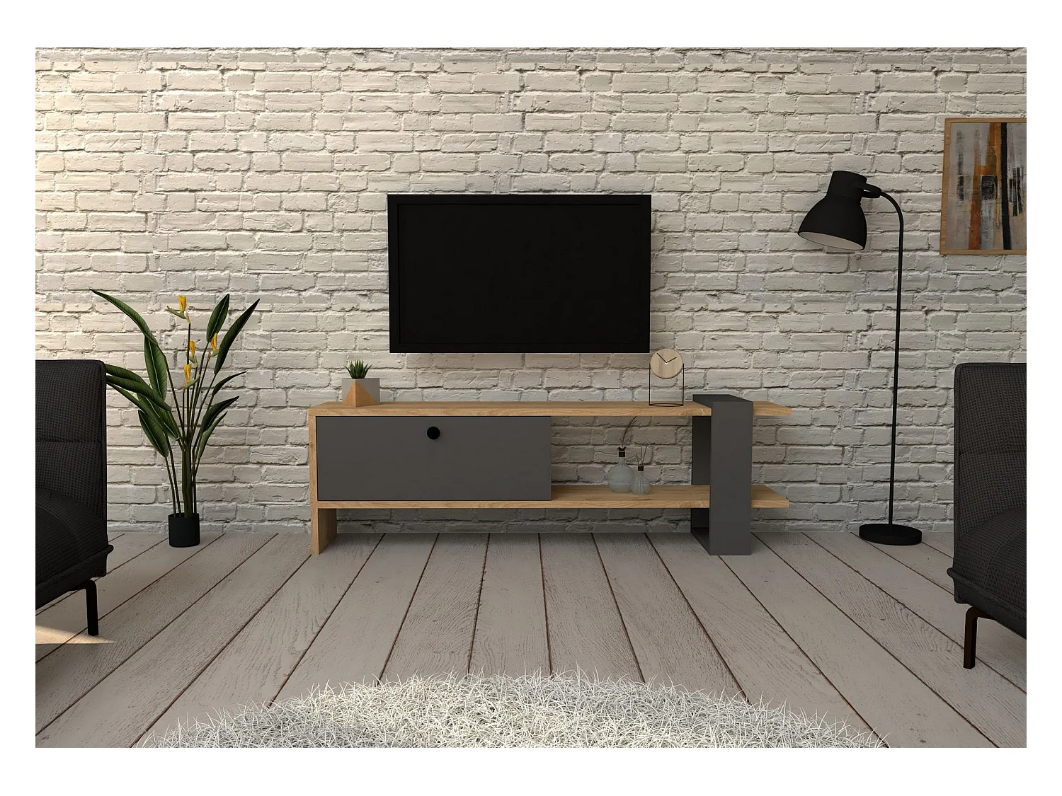 Mesa de tv Kailua 1492, Roble|Antracita, 120x37x25cm