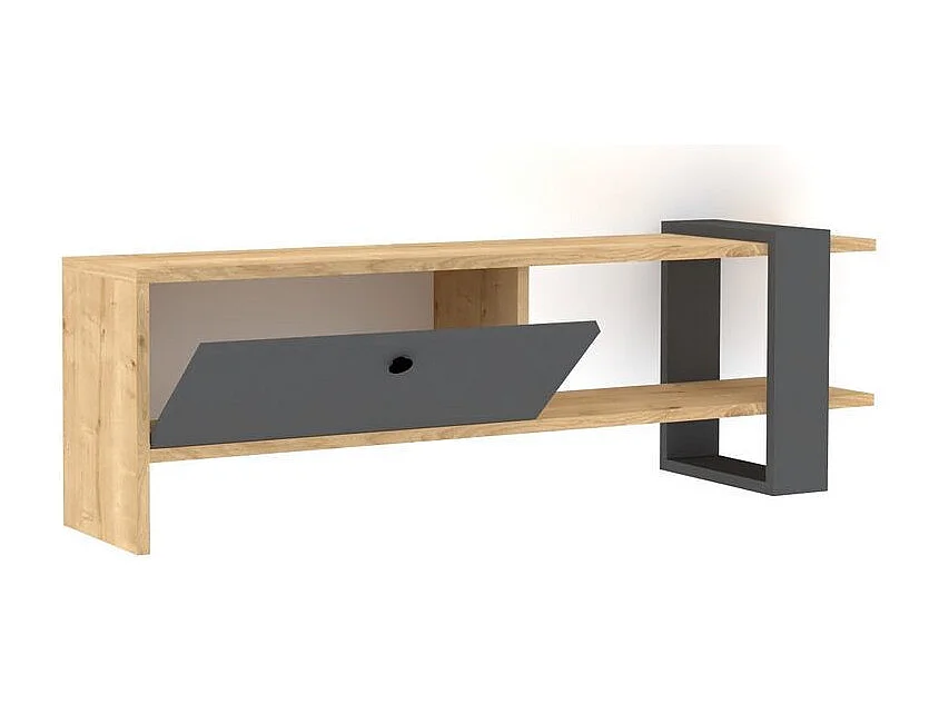 Meuble TV 1 porte kaine 120cm Bois clair et Anthracite