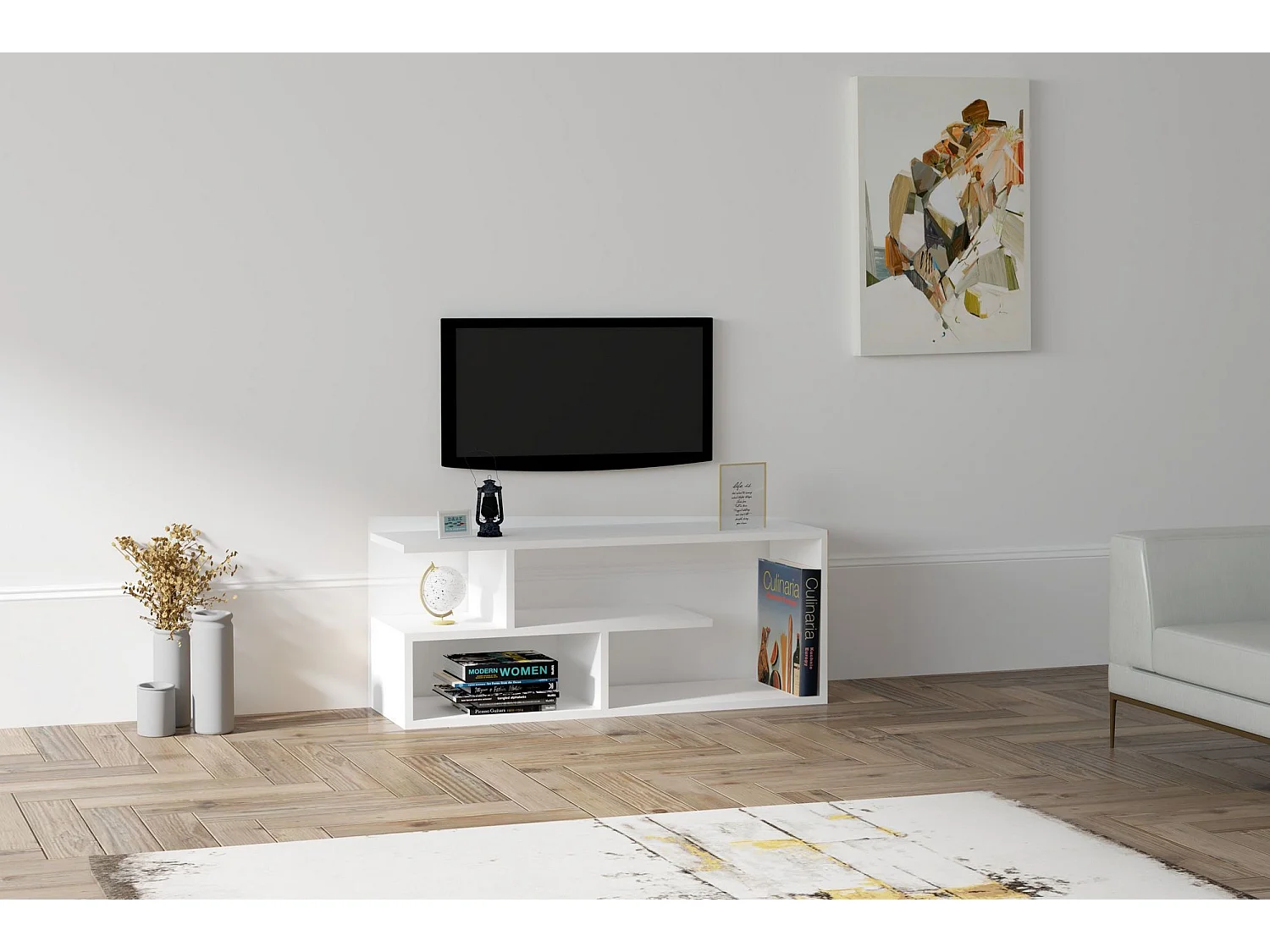 Mesa de tv Kailua 1214, Blanco, 100x40x30cm