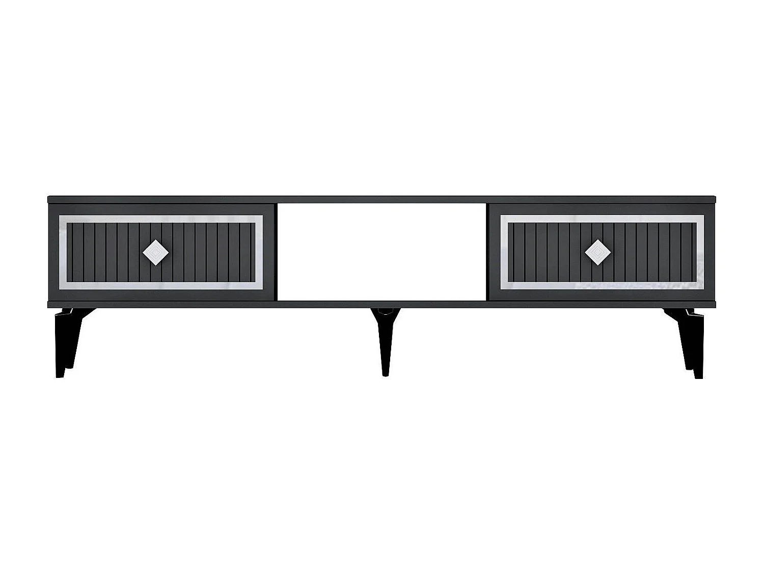 Mesa de tv Kailua 1986, Negro|Plata|Antracita, 150x45x30cm