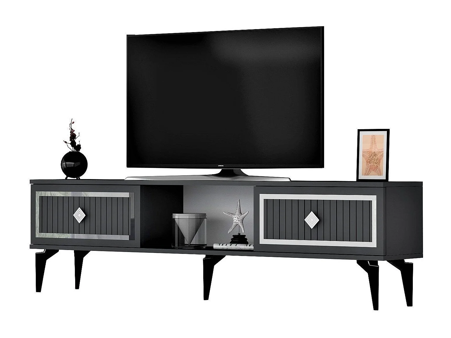 TV-Ständer – 150 cm x 44,6 cm x 29,6 cm – Anthrazit und Silber – Spanplatte