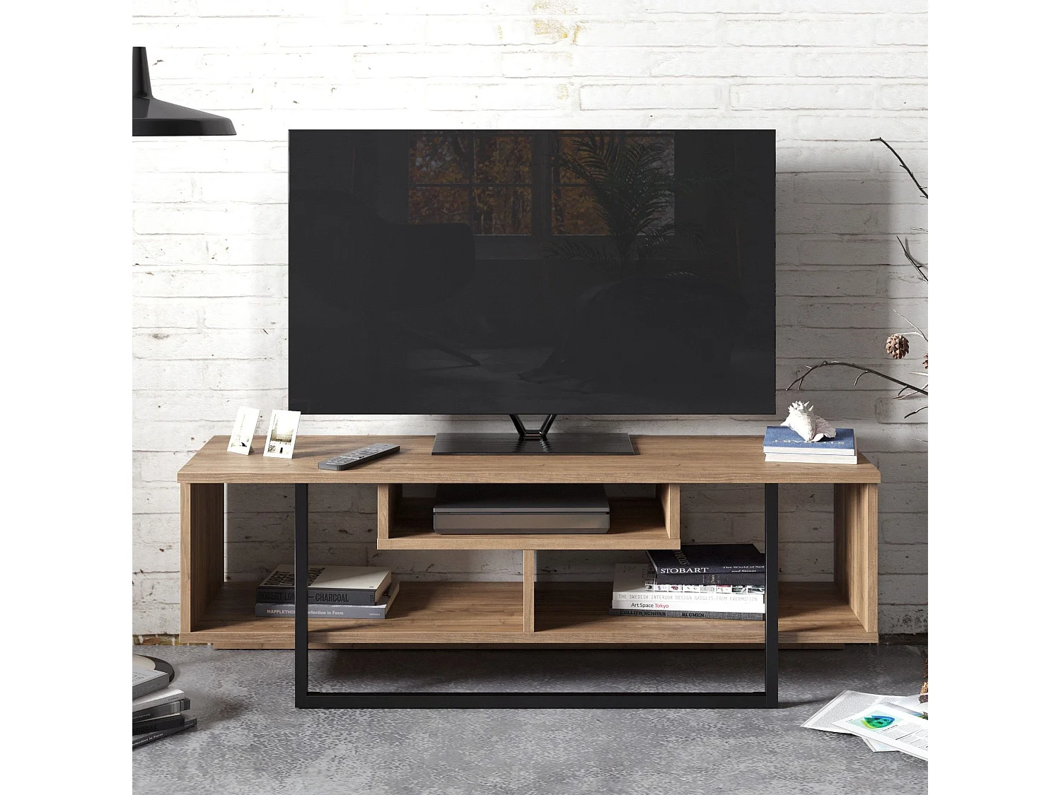 Mobile porta TV Kailua 246, Nero|Noce, 120x40x35cm