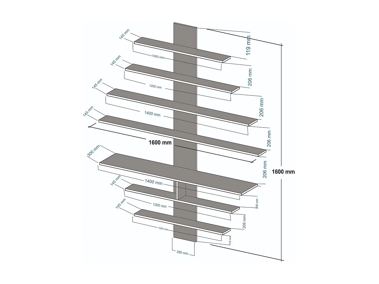 Móvel de TV moderno – 160 x 160 x 30 cm – Branco e Nogueira – Aglomerado revestido a melamina