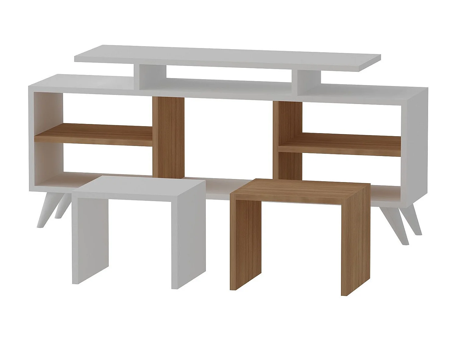 Móvel de TV moderno – 120 cm – Branco e Teca – 100% revestido em melamina