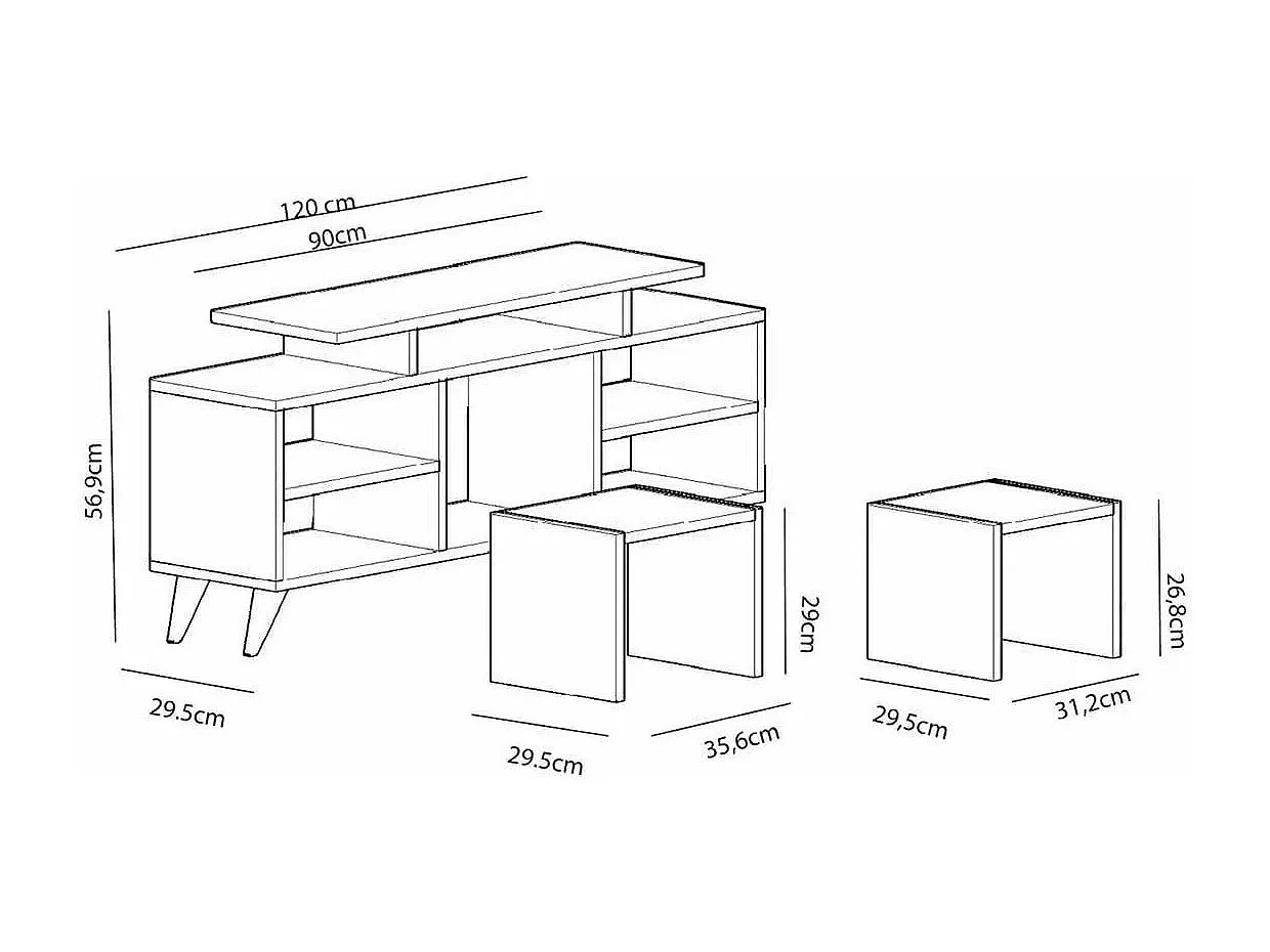 Móvel de TV moderno – 120 cm – Branco e Teca – 100% revestido em melamina